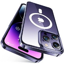 토라스 아이폰14 프로 맥스 다이아클리어 맥세이프 케이스 군사등급 보호, 딥 퍼플 클리어