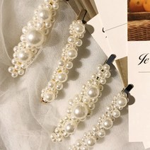 디작소 여성 올림머리 집게핀 헤어핀 반묶음 엘런 진주 담수, 실버일자(Silver straight):원사이즈