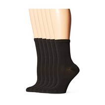 헤인즈 얼티밋 여성 6팩 크루 양말, Black, 5-9