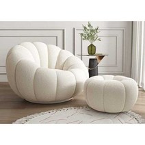 호박 소파 펌킨 1인용 양털 의자 스툴 세트 발받침, 주황색(램 벨벳) 회전 가능 + 풋스툴