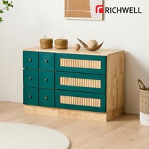 [리치웰] 고무나무 원목 버티컬 포인트 3단9칸 서랍장 920, 색상:진그린