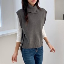 브이와이 여자 옆단추 FW 넥워머 폴라넥 니트조끼 베스트