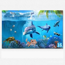 뮤럴벽지 3D 자기접착벽화 해저세계 스티커 방수방습 오션월드 벽화, 수중 세계 16, 넓은 210cmX 높이 140cm