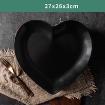 유럽 단단한 심장 모양 세라믹 접시 연인의 도자기 저녁 식사 접시 미끄럼 방지 스테이크 과일 트레이 샐러드 견과류 스낵 식기, 그림으로, 블랙 L