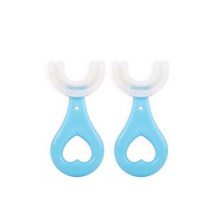 360 도 U자형 아기 칫솔 실리콘 구강 관리 청소, 1.Blue S 2pcs