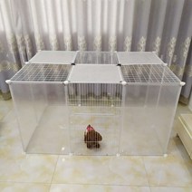 강아지펜스 새끼강아지 강아지캠핑 낮은 강아지 울타리 케이지 투명 수지 시트 조립 개 집, 도어가 있는 투명 10개 + 캡핑 6개, l【단품 사이즈 폭 45높이 75cm】