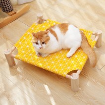 디지펫 원목 강아지 고양이 해먹 침대, 사각침대형, 고양이 화이트