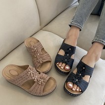 슈리오 여성 소가죽 키높이 통굽 푹신한 슬리퍼 5cm