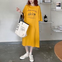 루즈 핏 펭귄 프린팅 여름 스판 롱 원피스 빅 사이즈