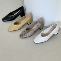 스퀘어 심플 뱀피 스네이크 미들힐 여성 펌프스 6cm CA2191