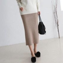 마롱패션 아크릴니트 스커트 라인 베이지 블랙