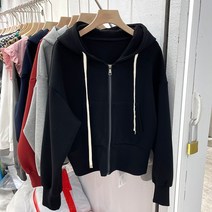 JUSEN 매장 철수 여성 후드 가디건 스웨터 여성 느슨한 짧은 지퍼 재킷 탑 후드집업