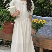 겟잇미 린넨 라운드넥 레이스 A라인 롱원피스