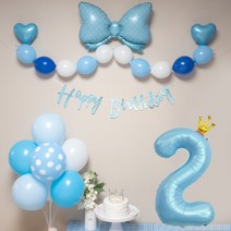 연지마켓 생일풍선 생일파티용품 리본풍선 숫자세트, 블루리본 블루세트 2