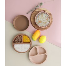 [움바움바] 아기 유아 실리콘 식기 흡착 칸막이 식판 원형 나눔 플레이트, 나눔 플레이트 (숟가락 미포함), 단델리온 핑크