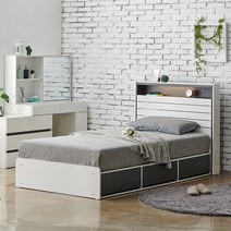 까사레브 로이드 LED USB 벙커수납 서랍 평상형 하이글로시 침대프레임 슈퍼싱글 퀸 사이즈, 서랍색상 그레이