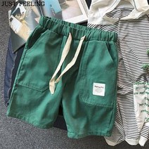 JUST FEEL!NG 여름 남성 코튼 비치웨어 반바지 6종 컬러 밴딩 허리 반바지 레저 스포츠 빅사이즈