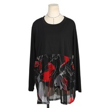 [네오쿠비카] 빅사이즈 플라워 배색 티셔츠 BLK360