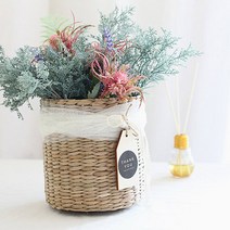 원형 라탄 땡큐 바구니 밀짚 바구니 정리함 인테리어소품 디자인 아이디어 상품, 베이지