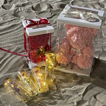 나루플랜트 LED 플라워베어&편지지 장미곰 로즈베어 비누베어 장미베어 장미꽃곰돌이 특별한편지지 여자친구 남자친구 100일 200일 300일 선물 기념일, 화이트(대)