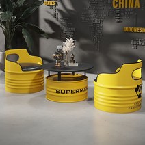 철제 야외테이블 세트 바베큐 평상 식탁 정원탁자 야외 테라스 가든 옥상 전원주택 테이블 실외 체어, 옐로우 테이블 1개 + 의자 2개