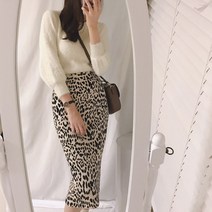 울소재 호피 니트 롱 스커트
