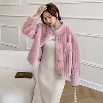 여성용 캐쥬얼 양가죽 코트 스탠딩 칼라 양모 싱글 브레스트 바 텍스처 크롭 재킷 여성 겨울