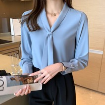 IBOY UGIRL 여성 기본 쉬폰 긴팔 셔츠 블루우스