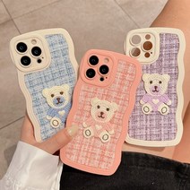 폰로드 아이폰 케이스 물결무늬케이스 겨울 따듯한 곰돌이 베어 아지가지한 귀여운 털실 후면풀커버 충격흡수 곰돌이패치 13 13프로 13프로맥스 아이폰케이스
