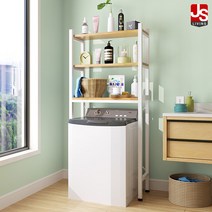 JS리빙 세탁기 베란다 다용도 수납장 통돌이 수납 건조기 세탁실 정리 스탠드 선반 다이 정리대 무타공 조립식 일반 드럼 진열대 정리 원목 우드 선반대 [모델명: 3f35_DKC1], 1개