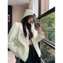 노카라 간절기 여성 봄 숏 트위드 자켓 하객 루즈핏 결혼식 금장 오버핏 정장 재킷 SY