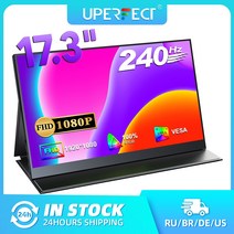 휴대용 포터블 모니터 UPERFECT 240 Hz 휴대용 모니터 PC HDMI C 타입 17 인치 1920x1080 풀 HD IPS 스크, 01 영국 플러그