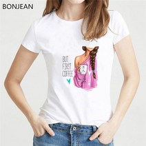 New Arrivals T shirt Women But first coffee 그래픽 프린트 tshirt femme 하라주쿠 보그 티셔츠 여성 2019 Korean Clothes