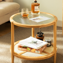 원목거실테이블 라운드테이블 테이블 티 원형 카페 좌식 소파 옆 침대 라탄