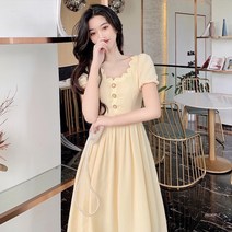 연노랑 롱스커트 프렌치 데이트 스커트 여성원피스