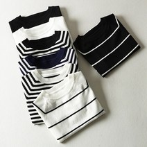 여성 스트라이프 7컬러 라운드 캡소매 니트티셔츠 줄무늬 얇은 니트 반팔티