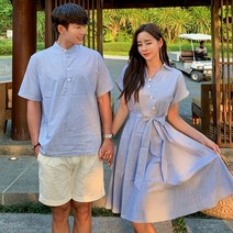 신혼여행 허니문 스트라이프 시밀러 커플룩 바캉스룩 OP17424F