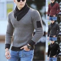 남자머슬핏니트 남성용 니트 넥워머 슬림 긴소매 목도리 카라, 검은색