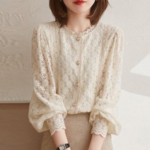 여성용 캐주얼 스타일 레이스 블라우스 스탠드 칼라 긴 소매 2022 년 봄 가을 상품