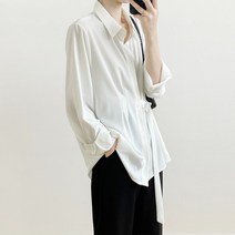 마이시즌 여성용 지젤 핀턱 벨트 블라우스