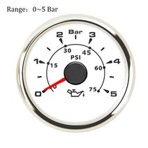 자동차 차량용 게이지 7색 백라이트 보트 자동차 오일 압력 게이지 5 Bar / 10 측정기 9 ~ 32V 적합, 02 Whiter Silver 5 Bar