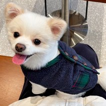 강아지할매조끼 강아지 할머니조끼 방한복 털옷 개타고니아 옷 후리스 체크, 화이트XL