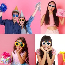 생일 축하 안경 파티세트 홈파티용품 웃긴안경 해피벌스데이 케이크 선글라스 글라스, 원형 블루