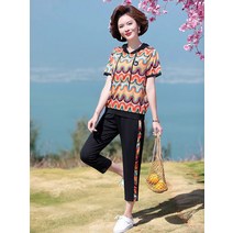 투피스 중장년 중년 티셔츠 시어머니 엄마 팬츠 세트