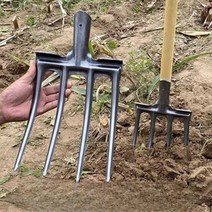 로타리삽 고구마 괭이 굉이 파종기 도라지삽 캐는도구, T자형 나무 손잡이가 있는 톱니 6개 강화 강철 괭이, 1개