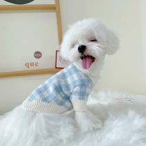 Neirny 강아지옷 가디건 체크 니트 스웨터 데일리 패션 가을겨울옷 강아지옷 고양이옷 MY-L01, 블루