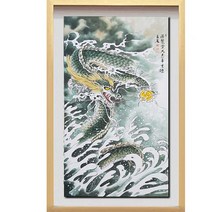 (진품) 그린 용 그림 풍수 생기 호랑이 용 그림 풍수 사무실 대형 액자 액운막는 부자되는그림 복 들어, 7번 연카키색액자