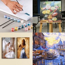 DIY 명화 그리기 인테리어 그림 인물 동물 건물 유화그리기세트 직장인 집순이 취미 선물, 빨간꽃