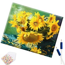 SHEXIU 3D 원형 보석십자수 캔버스액자 DIY 키트 50 x 40 cm, SX036  해바라기 정물x1세트