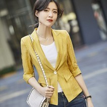 캐주얼슈트코디 반 소매 스트라이프 정장자켓 4XL 2022 봄 여름 얇은 H라인 한식 사무실 여성의류 4958410841